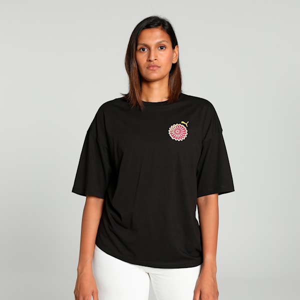 GRAPHICS BLOOM Women's Oversized Tee, PUMA Black, extralarge-IND