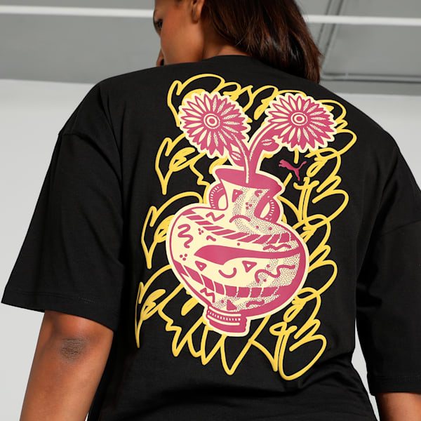 GRAPHICS BLOOM Women's Oversized Tee, PUMA Black, extralarge-IND