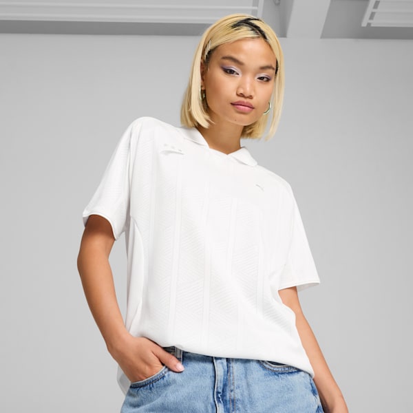 Playera con cuello camisero YONA para mujer, PUMA White, extralarge