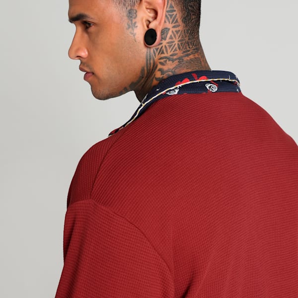 Hoops x Polar Express Men's Relaxed Fit Basketball PJ Top, Club Navy-Intense Red-AOP, extralarge-IND
