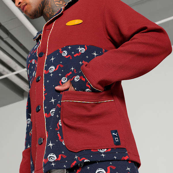 Hoops x Polar Express Men's Relaxed Fit Basketball PJ Top, Club Navy-Intense Red-AOP, extralarge-IND