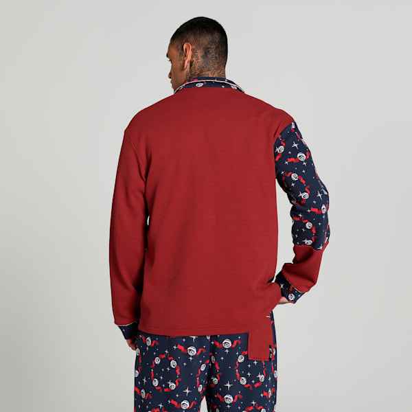Hoops x Polar Express Men's Relaxed Fit Basketball PJ Top, Club Navy-Intense Red-AOP, extralarge-IND