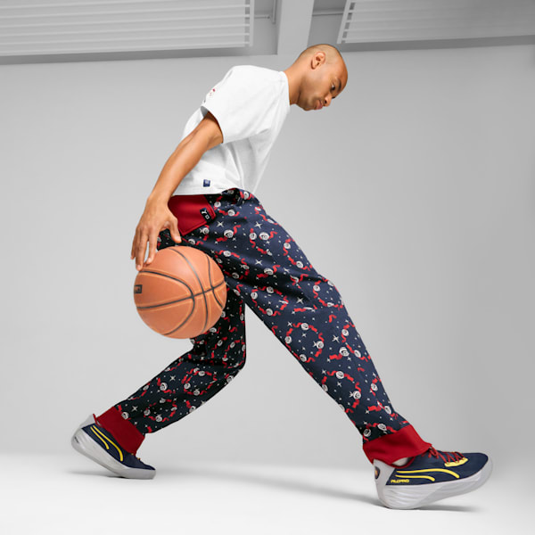 PUMA x POLAR EXPRESS Men's PJ Pants, Club Navy-Intense Red-AOP, extralarge