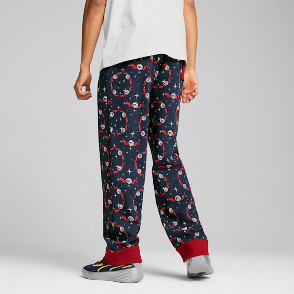 Pantalón de pijama PUMA HOOPS x POLAR EXPRESS para hombre, Club Navy-Intense Red-AOP, extralarge