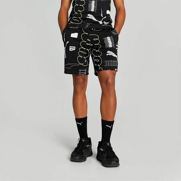 CLASSICS BRAND LOVE Men's Printed Shorts, PUMA Black-AOP, extralarge-IND