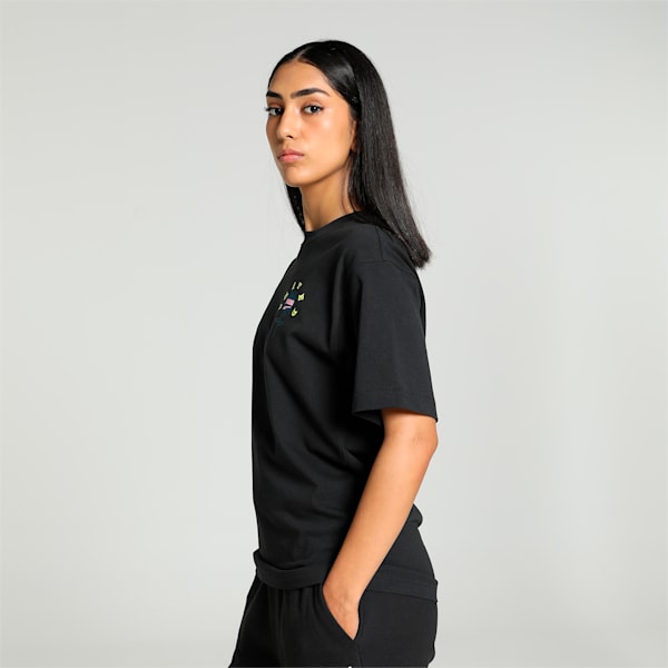 DOWNTOWN Women's Relaxed Fit Graphic T-shirt, PUMA Black, extralarge-IND