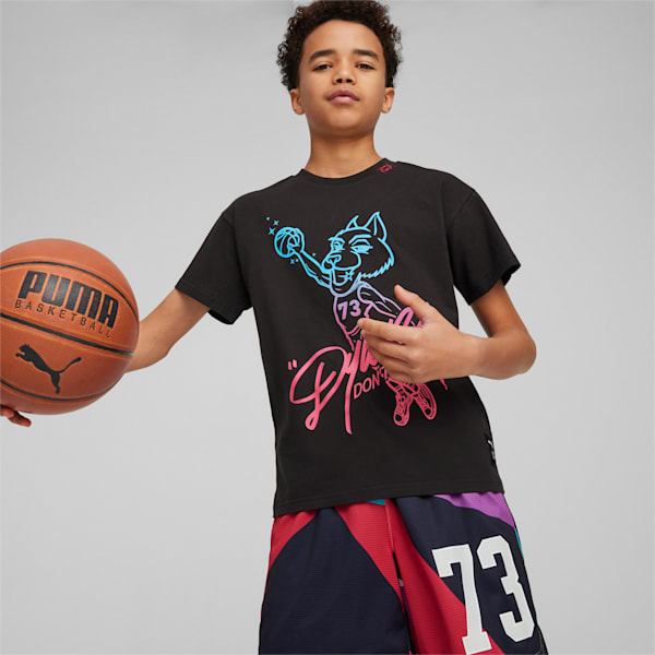 BASKETBALL Dylan Boy's Relaxed Fit T-shirt, PUMA Black, extralarge-IND