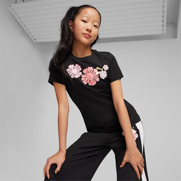 CLASSICS SNFLR Girl's Logo T-shirt, PUMA Black, extralarge-IND