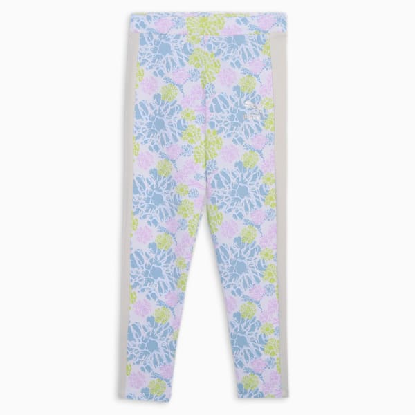 T7 Floral Print Girl's Leggings, Alpine Snow, extralarge-IND