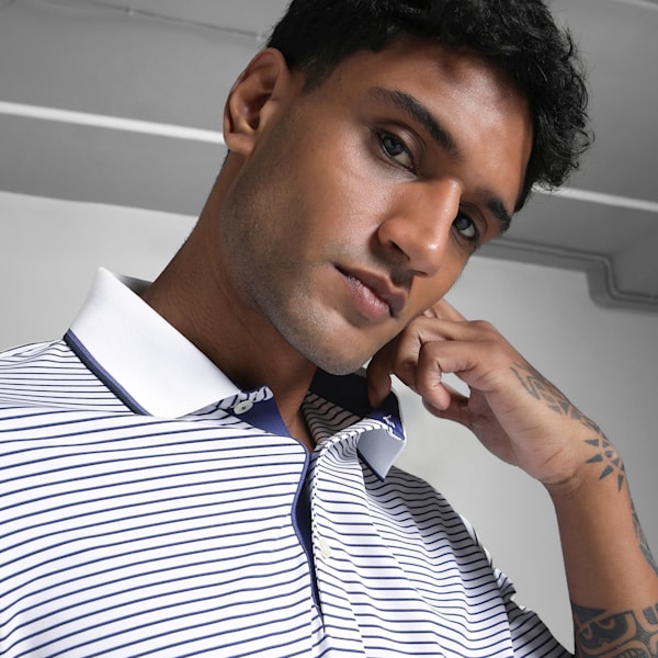 MATTR Elevated Stripe Men's Golf Polo, Blue Crystal-Deep Navy, extralarge-IND