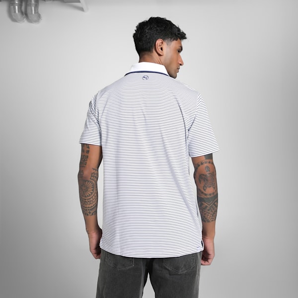 MATTR Elevated Stripe Men's Golf Polo, Blue Crystal-Deep Navy, extralarge-IND