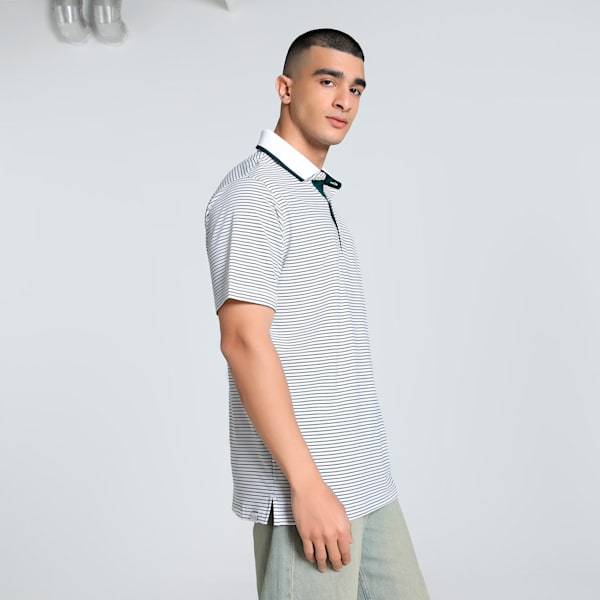 MATTR Elevated Stripe Men's Golf Polo, Dark Myrtle-Deep Navy, extralarge-IND