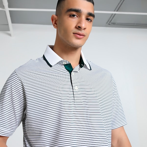 MATTR Elevated Stripe Men's Golf Polo, Dark Myrtle-Deep Navy, extralarge-IND