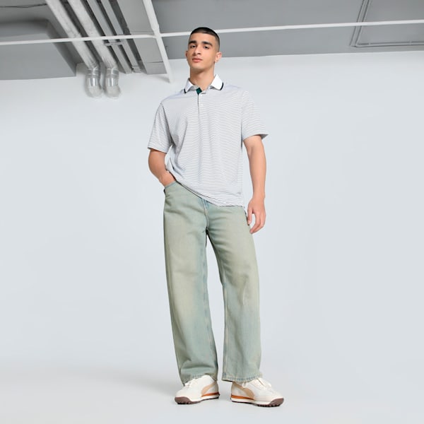 MATTR Elevated Stripe Men's Golf Polo, Dark Myrtle-Deep Navy, extralarge-IND