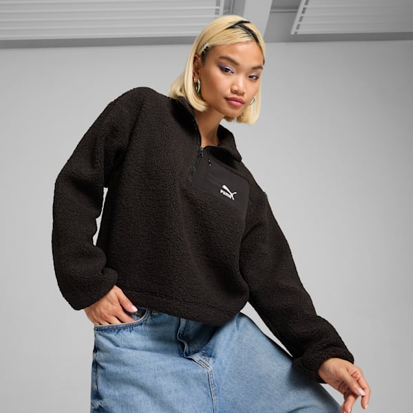 ウィメンズ CLASSICS ウィンターライズ ハーフジップ クルースウェット, PUMA Black, extralarge-JPN