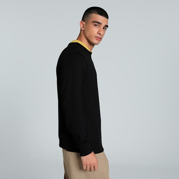 CLASSICS Textured Men's Crew-Neck Slim Fit Sweatshirt, PUMA Black, extralarge-IND