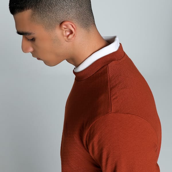 CLASSICS Textured Men's Crew-Neck Slim Fit Sweatshirt, Mars Red, extralarge-IND