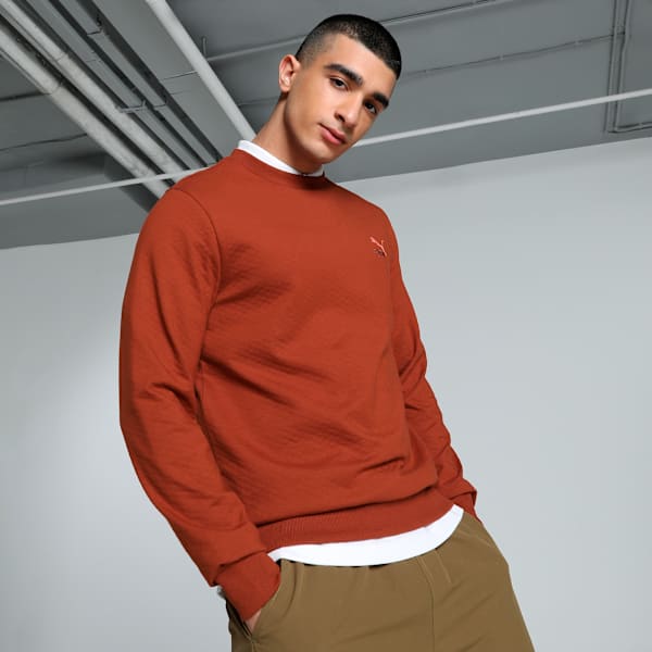 CLASSICS Textured Men's Crew-Neck Slim Fit Sweatshirt, Mars Red, extralarge-IND