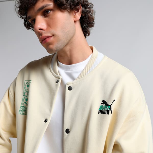 SUPER Men's Relaxed Fit Baseball Jacket, Creamy Vanilla, extralarge-IND