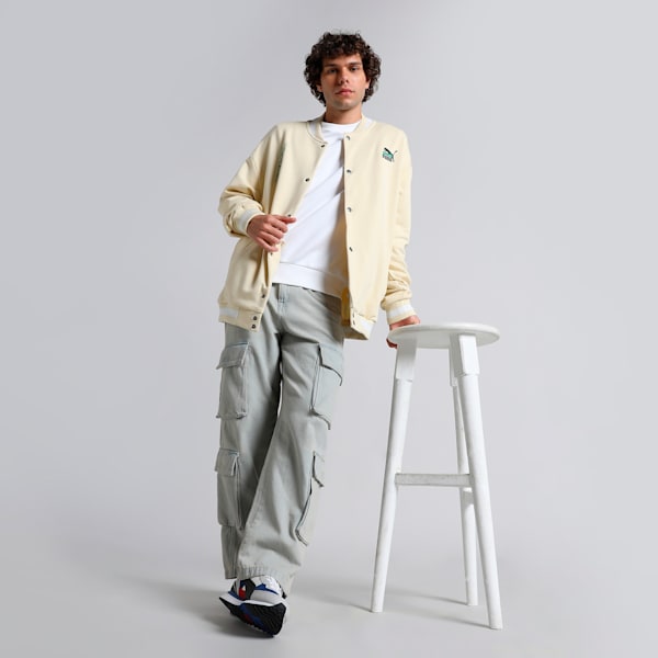 SUPER Men's Relaxed Fit Baseball Jacket, Creamy Vanilla, extralarge-IND