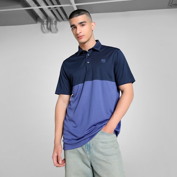 Pure 2.0 Colourblock Men's Golf Polo, Blue Crystal-Deep Navy, extralarge-IND