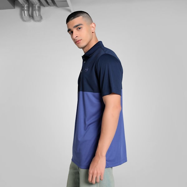 Pure 2.0 Colourblock Men's Golf Polo, Blue Crystal-Deep Navy, extralarge-IND