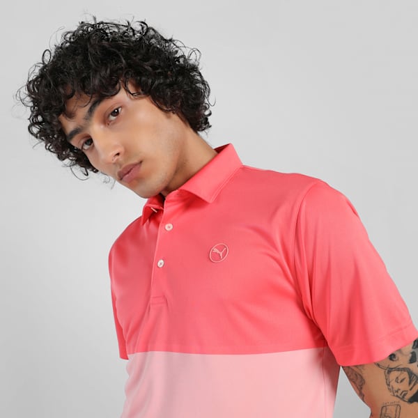Pure 2.0 Colourblock Men's Golf Polo, Peach Frost-Pink Fruit, extralarge-IND