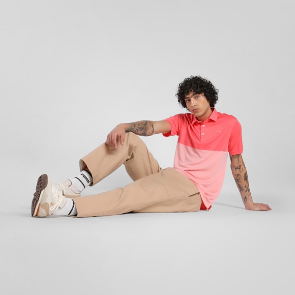 Pure 2.0 Colourblock Men's Golf Polo, Peach Frost-Pink Fruit, extralarge-IND