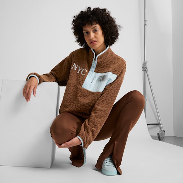Polar con media cremallera para mujer NYC Long Run, Haute Coffee, extralarge