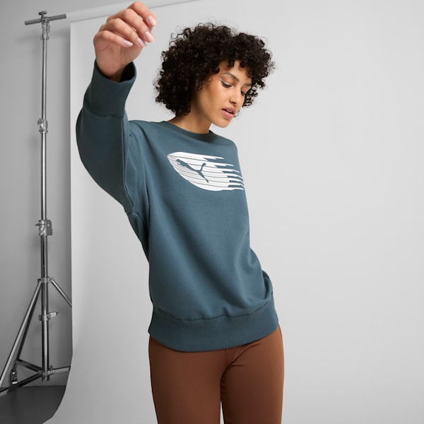 Sudadera con cuello redondo para mujer NYC Long Run, Gray Skies, extralarge