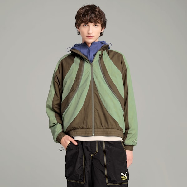 PUMA x KIDSUPER Men's Relaxed Fit Windbreaker, Dusty Green, extralarge-IND