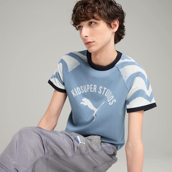 PUMA x KIDSUPER Men's Slim Fit Ringer Tee, Cool Blue, extralarge-IND