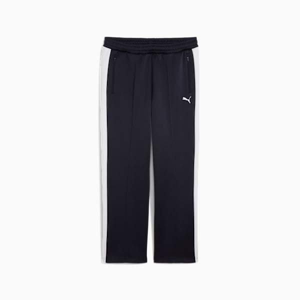Navy PUMA tracksuit bottoms for adults, featuring a white side stripe and logo.