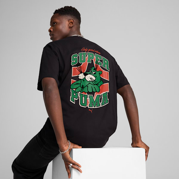 GRAPHICS Super PUMA Men's Relaxed Tee, PUMA Black, extralarge