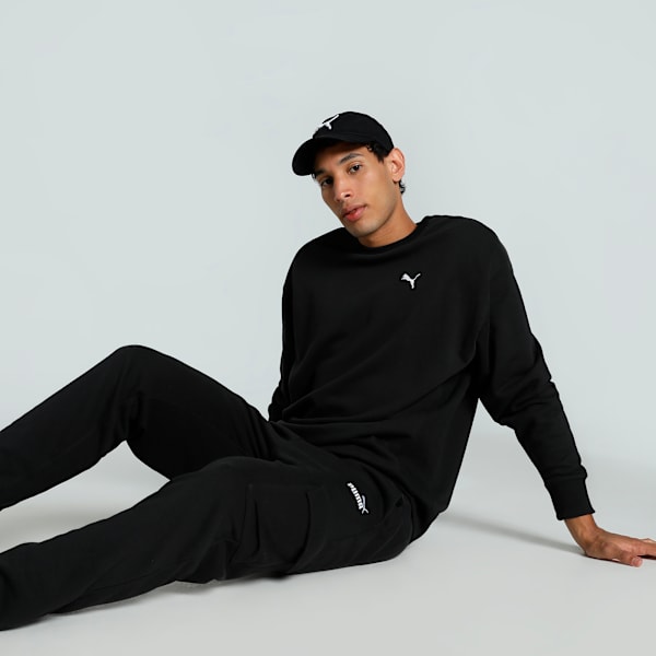 WARDROBE Essentials Men's Relaxed Fit Crew-Neck Sweatshirt, PUMA Black, extralarge-IND