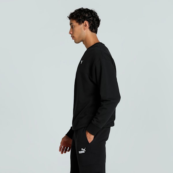 WARDROBE Essentials Men's Relaxed Fit Crew-Neck Sweatshirt, PUMA Black, extralarge-IND