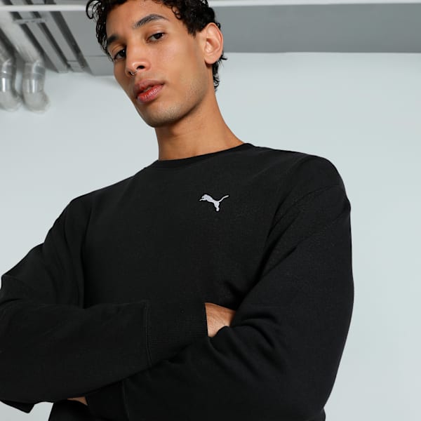 WARDROBE Essentials Men's Relaxed Fit Crew-Neck Sweatshirt, PUMA Black, extralarge-IND