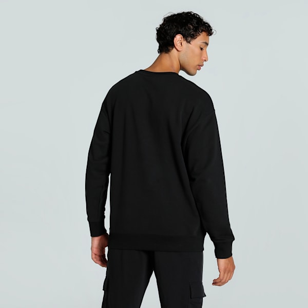 WARDROBE Essentials Men's Relaxed Fit Crew-Neck Sweatshirt, PUMA Black, extralarge-IND