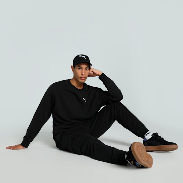 WARDROBE Essentials Men's Relaxed Fit Crew-Neck Sweatshirt, PUMA Black, extralarge-IND