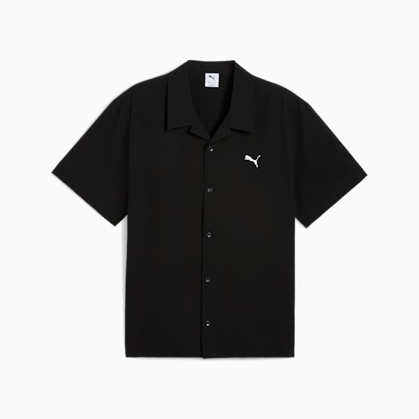 WARDROBE ESSENTIALS Men's Seersucker Relaxed Shirt, PUMA Black, extralarge