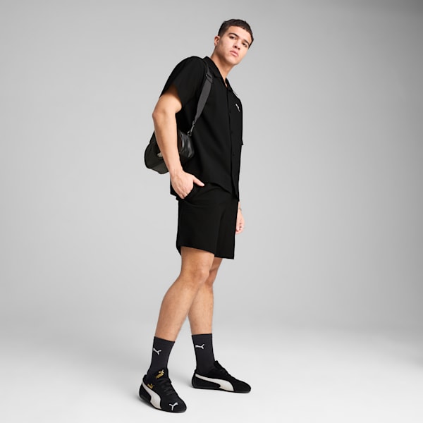 WARDROBE ESSENTIALS Men's Seersucker Relaxed Shirt, PUMA Black, extralarge