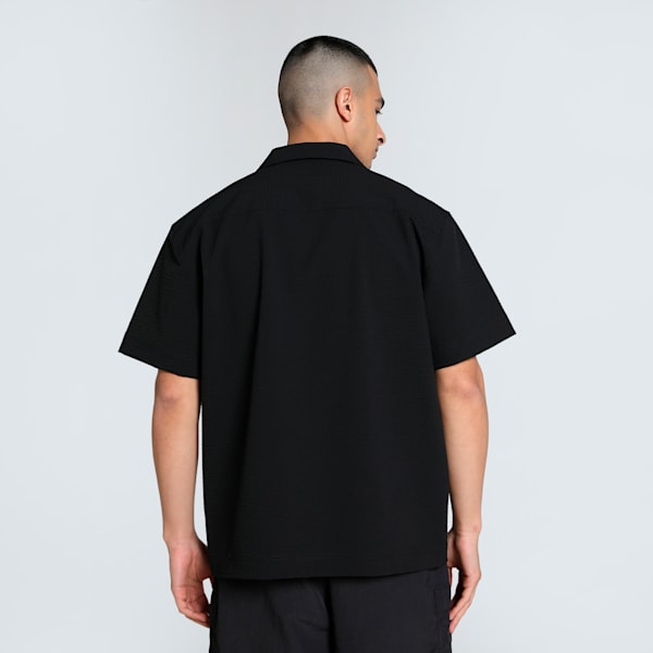 WARDROBE Essentials Men's Seersucker Relaxed Fit Shirt, PUMA Black, extralarge-IND