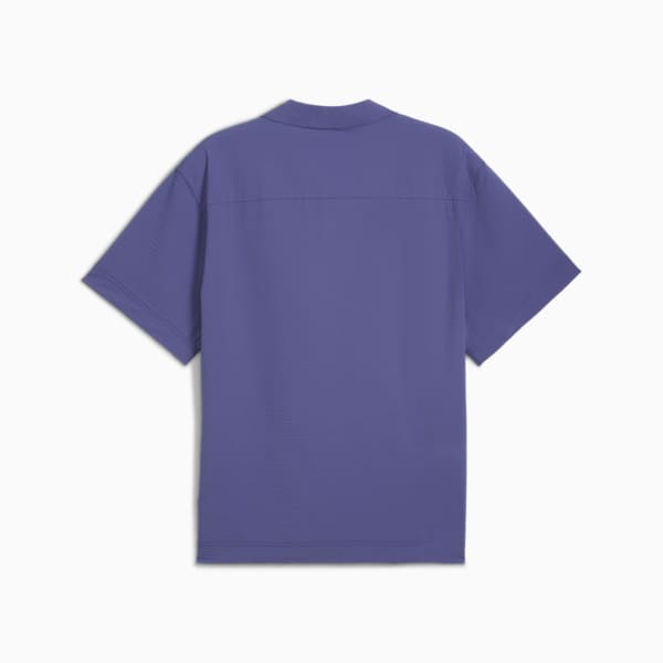 WARDROBE ESSENTIALS Men's Seersucker Relaxed Shirt, Blue Crystal, extralarge