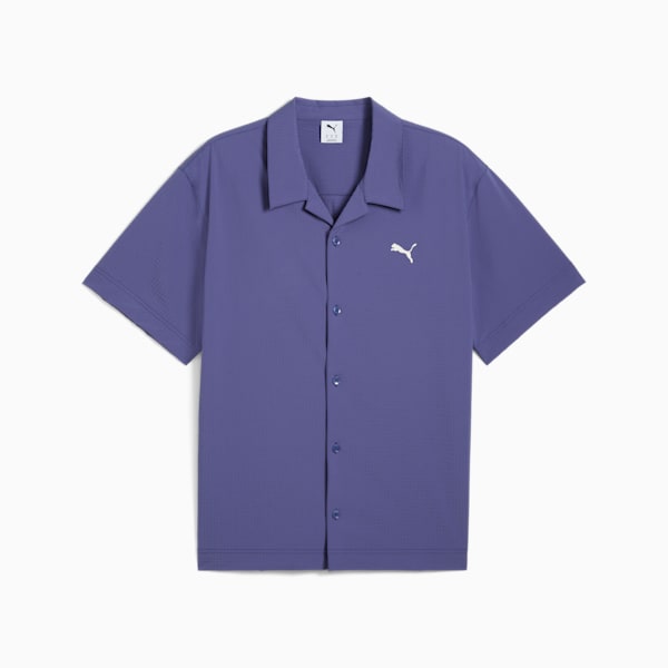 WARDROBE ESSENTIALS Men's Seersucker Relaxed Shirt, Blue Crystal, extralarge