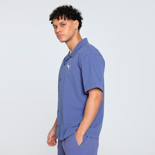 WARDROBE Essentials Men's Seersucker Relaxed Fit Shirt, Blue Crystal, extralarge-IND