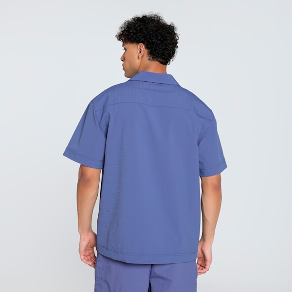 WARDROBE Essentials Men's Seersucker Relaxed Fit Shirt, Blue Crystal, extralarge-IND