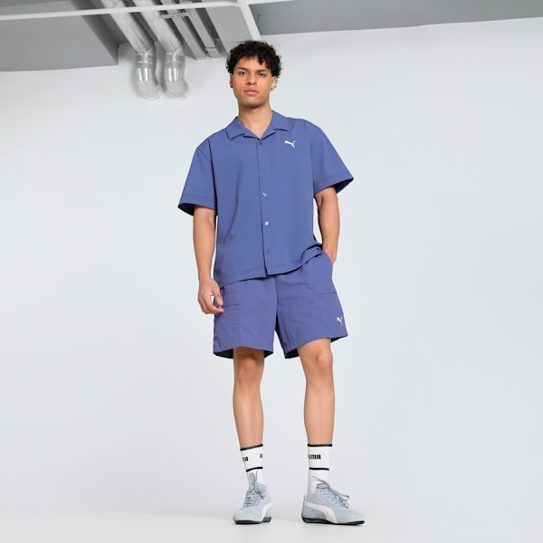 WARDROBE Essentials Men's Seersucker Relaxed Fit Shirt, Blue Crystal, extralarge-IND