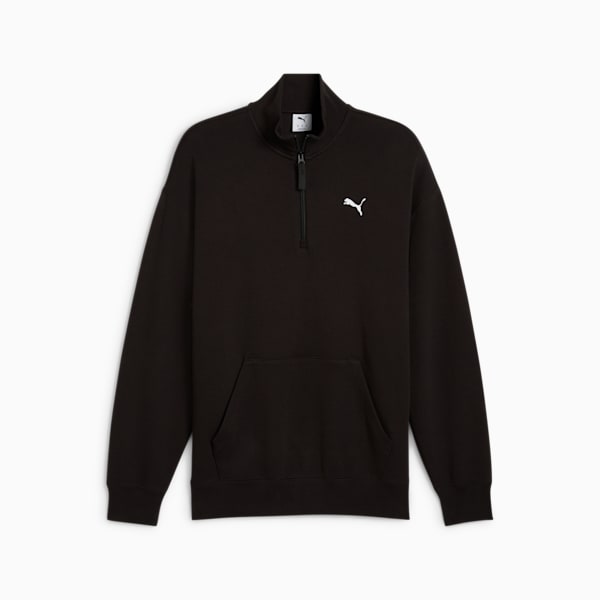 WARDROBE ESSENTIALS Men's Relaxed Half-Zip Crew, PUMA Black, extralarge