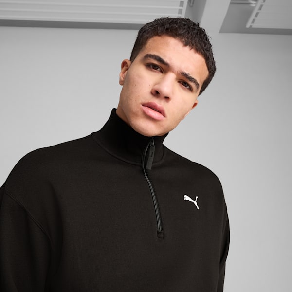 WARDROBE ESSENTIALS Men's Relaxed Half-Zip Crew, PUMA Black, extralarge