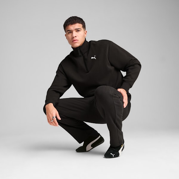 WARDROBE ESSENTIALS Men's Relaxed Half-Zip Crew, PUMA Black, extralarge